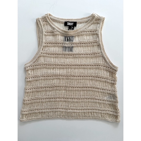 DKNY Sleeveless Open Knit Crew Neck Tank Vest Top - Picture 5 of 10
